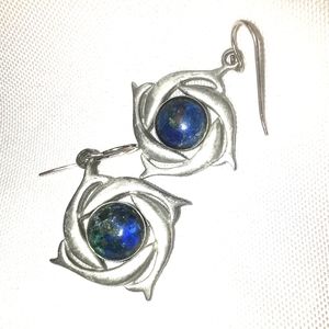 Handcrafted Lapis Lazuli Silver Dolphin Drop Earrings